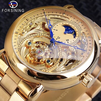 ￼ Forsining Men s Automatic Self Winding Moon Dial Self Winding Business Watch