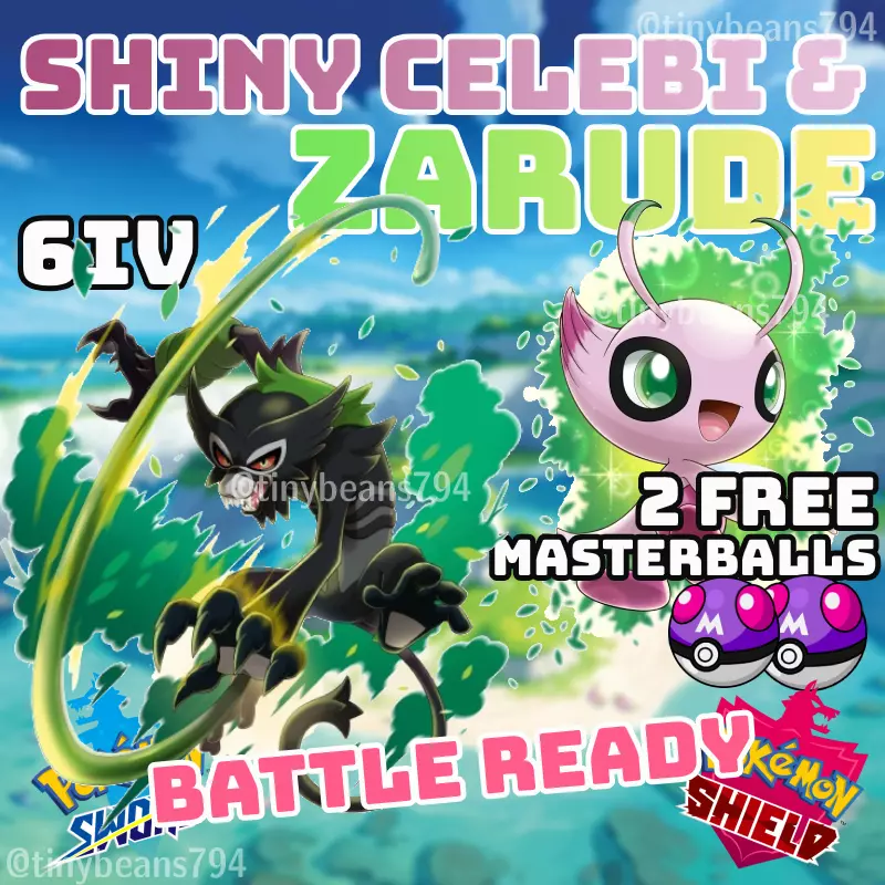 Zarude & Shiny Celebi 6IV Pokémon the Movie Coco Pokemon Sword & Shield TRADING