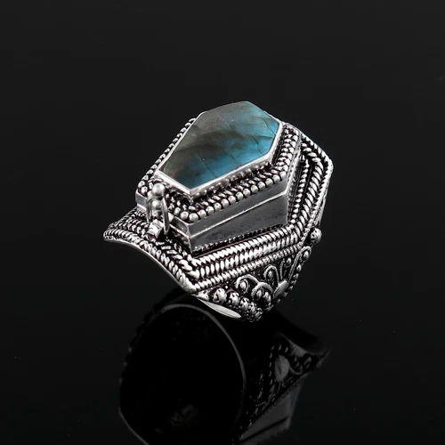 Coffin Poison Ring, Natural Malachite Gemstone Handmade Ring, 925 Silver Ring