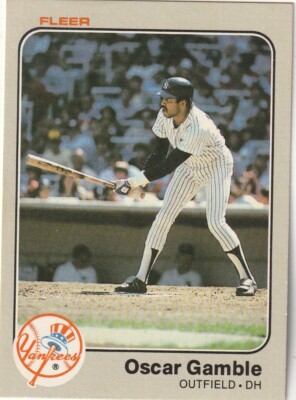 FREE SHIPPING-MINT-1983 Fleer Oscar Gamble #380 YANKEES PLUS BONUS CARDS