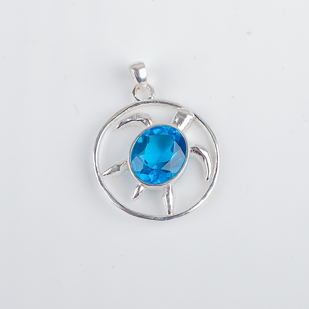 Birthday Gift For Her Natural Swiss Blue Topaz Gemstone Pendant Charm 925 Silver