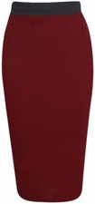 Womens Pencil Midi Skirt Ladies Office Bodycon Plain Stretch Size UK 8-26