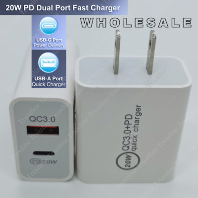 20W Dual Port USB C Charger Plug Fast Charging Block+USB A Brick for i Phone Lot