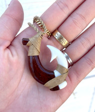 Genuine Koa Wood Hawaiian Design Jewelry Fish Hook Pendant Choker/Necklace 45006