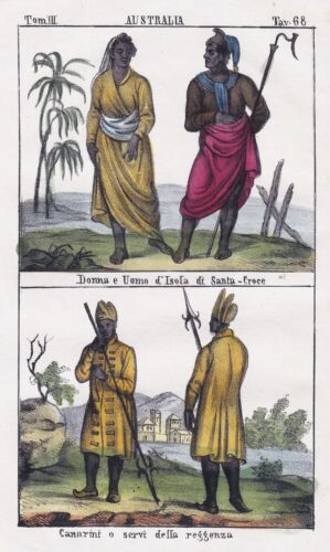 Australia Santa Cruz Islands Solomon Islands Oceania costumes Lithographie 1840 - Afbeelding 1 van 1