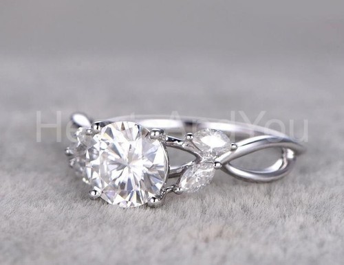 1.2ct Round Cut Moissanite Split Shank Engagement Ring 14k White Gold Plated - Picture 3 of 5