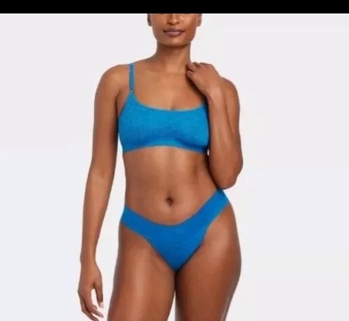 Women's Cotton Lace Trim Thong - Auden Blue Size Large 10-12 New W Tags Intimate - Picture 3 of 3