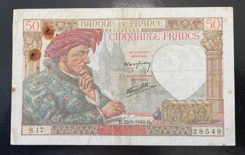 FRANCE nice 1940 50 Francs banknote with Jacques Coeur P93a