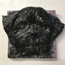 Shih Tzu Ceramic dog tile wall hang handmade sculpture by Sondra Alexander Art