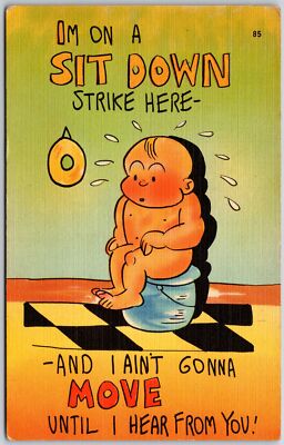 Baby On Training Potty ''I'm On A Sit Down Strike Here'' Comic Card Postcard