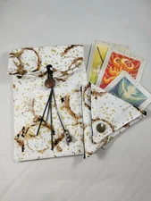 Tarot/Oracle Card Pouch Handmade Coffee Rings with Charm PLUS Crystal Pouch