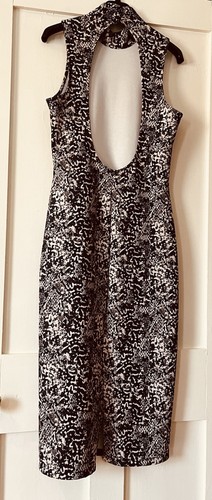 New H&M Black Snakeskin High Neck Low Back Dress Bodycon Tube Dress UK12 L47" - Picture 3 of 5