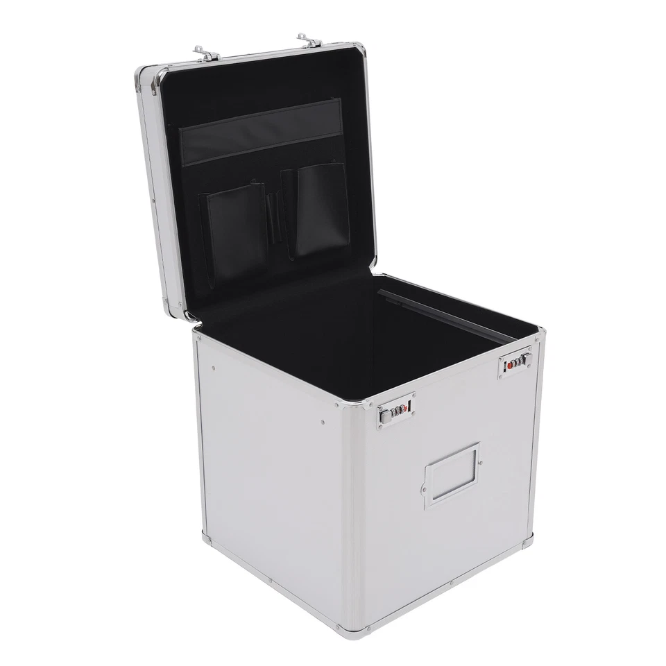 Disco de mesa vinil estojo de transporte caixa de armazenamento bloqueio com 50 discos de vinil prata - Imagem 3 de 4