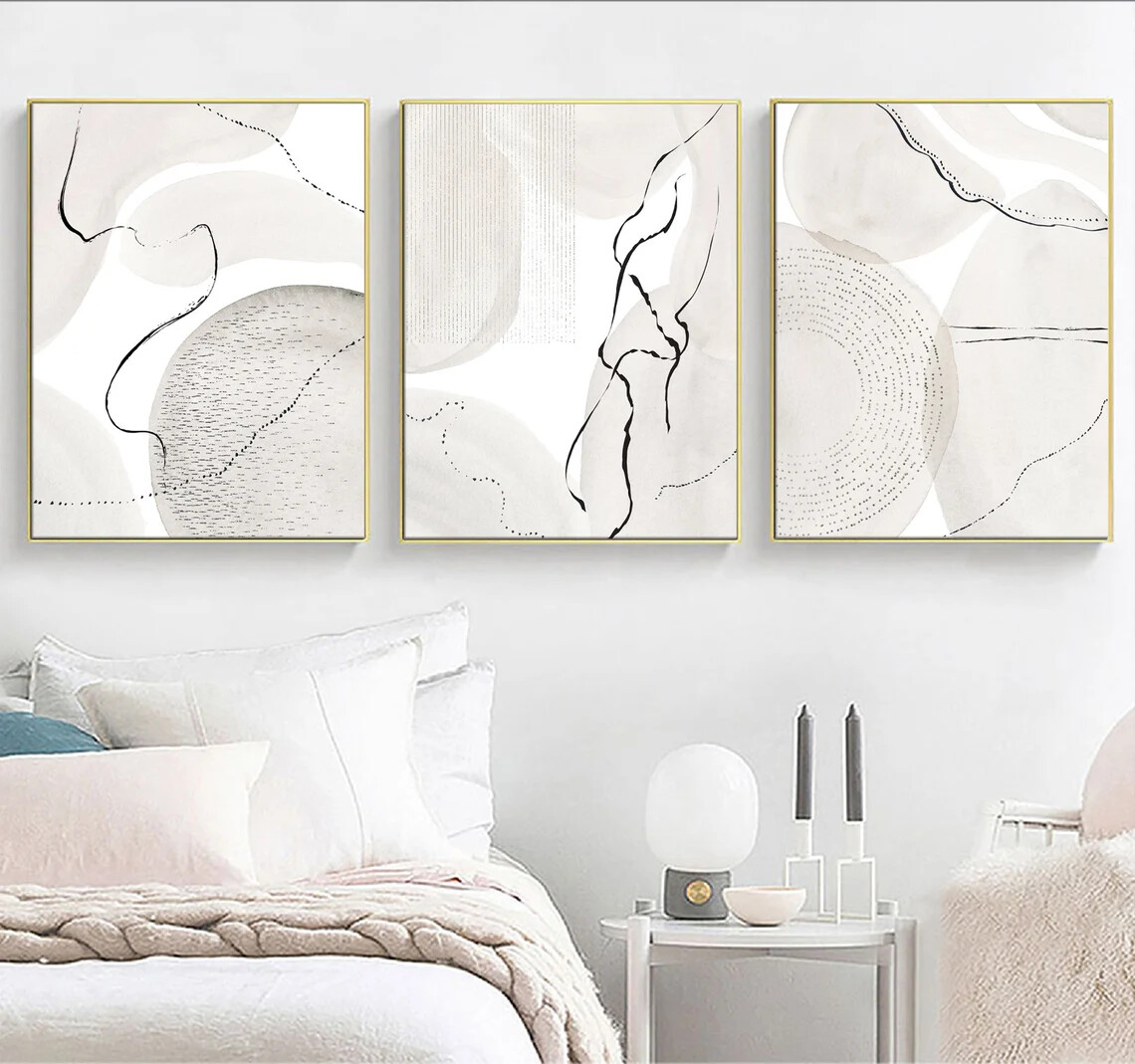 Anyzal Ingelijste abstracte boomring canvas muurkunst moderne natuur wanddecoratie 3-delig neutraal grijs kunstwerk voor woonkamer slaapkamer kantoor 16 x 24 inch/pc