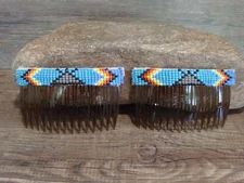 Native American Navajo Indian Hand Beaded Hair Comb Set by Cleveland