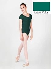 Mondor 496 Hemlock Green Child Size Large (10-14) Short Sleeve Leotard