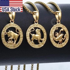 Men's Women's 12 Horoscope Zodiac Sign Gold Color Pendant Necklace Aries Leo Who