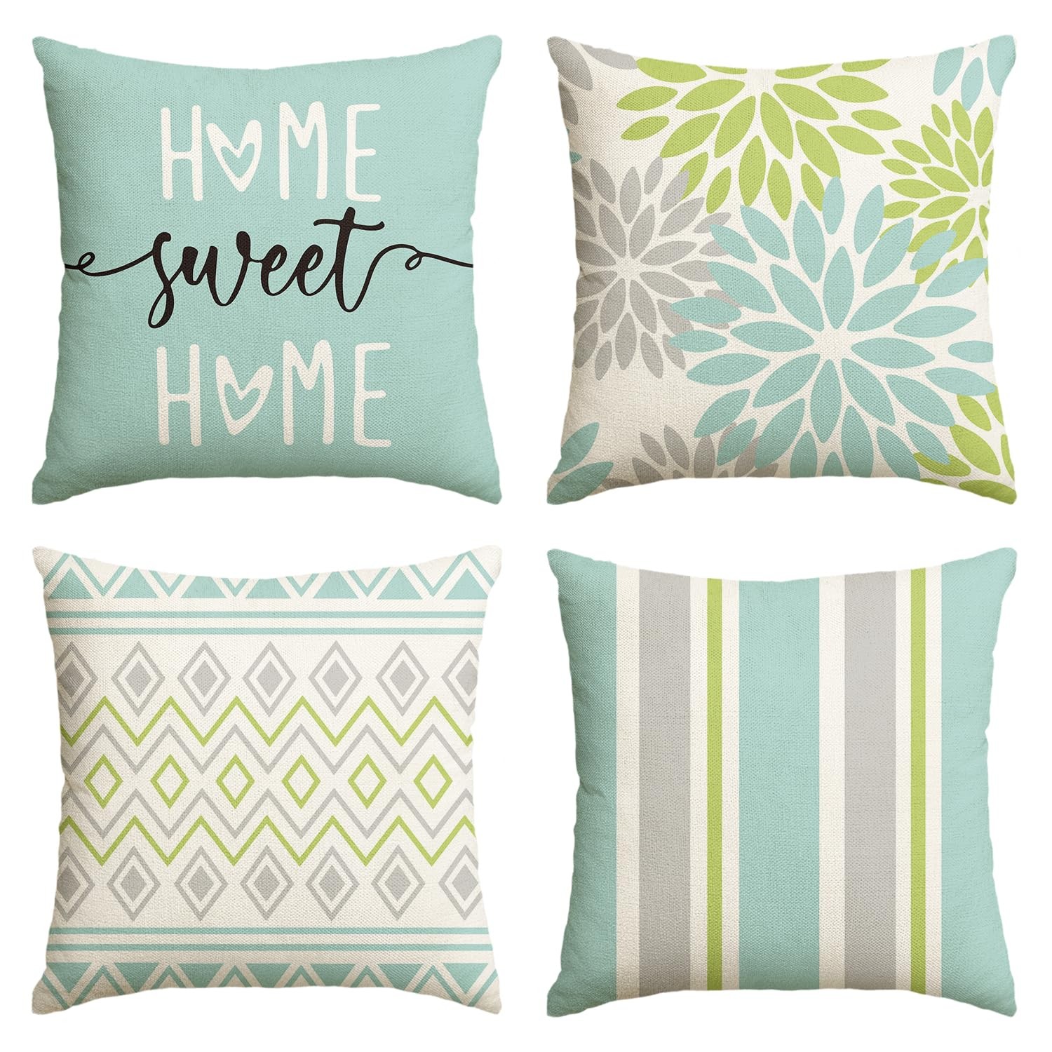 Ensemble de 4 housses de coussin 50x50 cm dahlia vert en tissu de qualité premium
