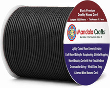 1.5Mm Black Cotton Waxed Cord for Jewelry Making, 109 Yards Waxed Cotton Strin