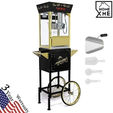 12oz Popcorn Machine Cart Popcorn Maker with Wheels w/ Stainless Steel Kettle