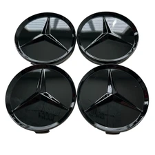 Black Wheel Center Caps Hub Cover Logo 3 inch Emblem for Mercedes Benz Set of 4