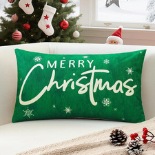 Christmas Throw Pillow Cover 12X20 Inch Snowflake Merry Christmas Green Lumbar P