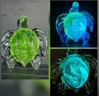 Vtg Murano Style Glass Art|Clear, Green & GLOWS In Dark! Sea Turtle Paperweight