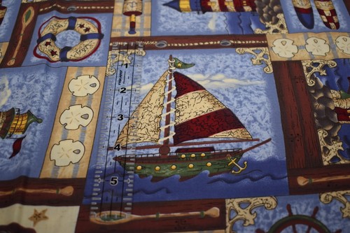LESLIE BECK vip CRANSTON COTTON FABRIC sailboat NAUTICAL cheater cloth 1 YARD - Picture 5 of 7