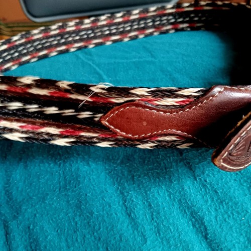 True Vintage Horsehair Woven Cowboy Belt Tooled Leather Braided Horsehair 1970s