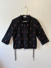 St. John Sport By Marie Gray Vintage Black Zip Front Jacket W/ Cherry Design; L
