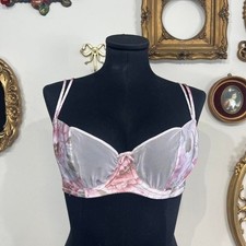 Victoria's Secret Gold Label Pink Floral Mesh Bra 36C Vintage 90s Made in USA