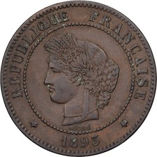 [#1507969] France, 5 Centimes, Cérès, 1893, Paris, Bronze, AU, Gadoury:157, a