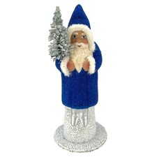 Ino Schaller Blue Beaded Santa with Silver Tree German Paper Mache