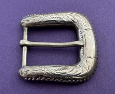 VTG Old Western Unbranded  Engraved Sterling Silver Fits 1” Ranger Belt Buckle