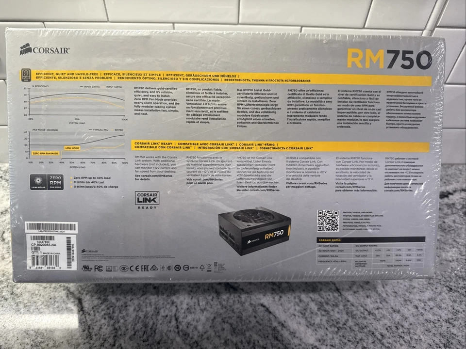 CORSAIR RM750 Fully Modular Power Supply - 80 PLUS Gold - Low-Noise Fan SEALED - Image 3 of 4