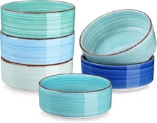 vancasso Bonita 6pc Blue Bowl Set, 25oz Stoneware, Microwave/DW Safe, 6” Wide