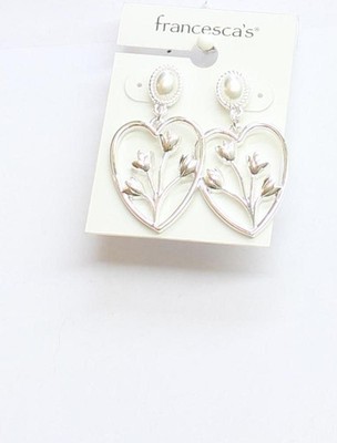 Francesca's Silhouette Tulip Flower Drop Earrings Silver Gray / White 1.75''
