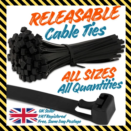 RELEASABLE REUSABLE CABLE TIES BLACK NATURAL STRONG ZIP TIE WRAPS PLASTIC NYLON