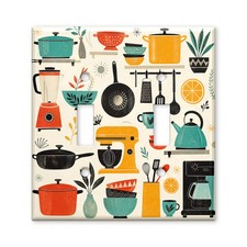 Retro Kitchen Utensil Pattern Decorative Light Switch Plate Cover for Toggle