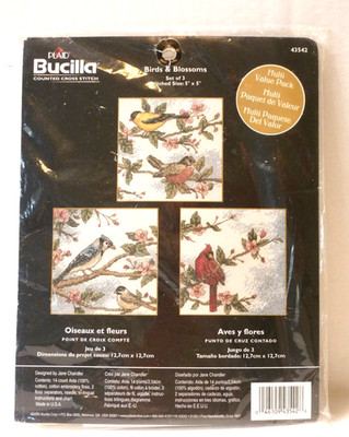 Bucilla Plaid 2005 Birds & Blossoms Counted Cross Stitch 43542 Set of 3 Sealed