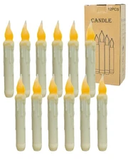 Real Wax Hand Dipped Battery Operated LED Timer Taper Candles Country Primiti...