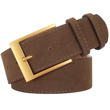 Wide Chunky Belt for Dresses Thick Suede Leather Belt with Gold Buckle