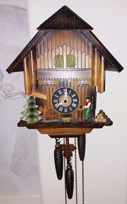 HUBERT HERR W. GERMANY MECHANICAL 1 DAY 3 WT. CHALET CUCKOO CLOCK HAPPY WANDERER
