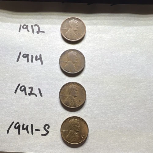 1912 1914 1921 1941-S Lincoln Wheat Small Cent BN Bronze San Francisco