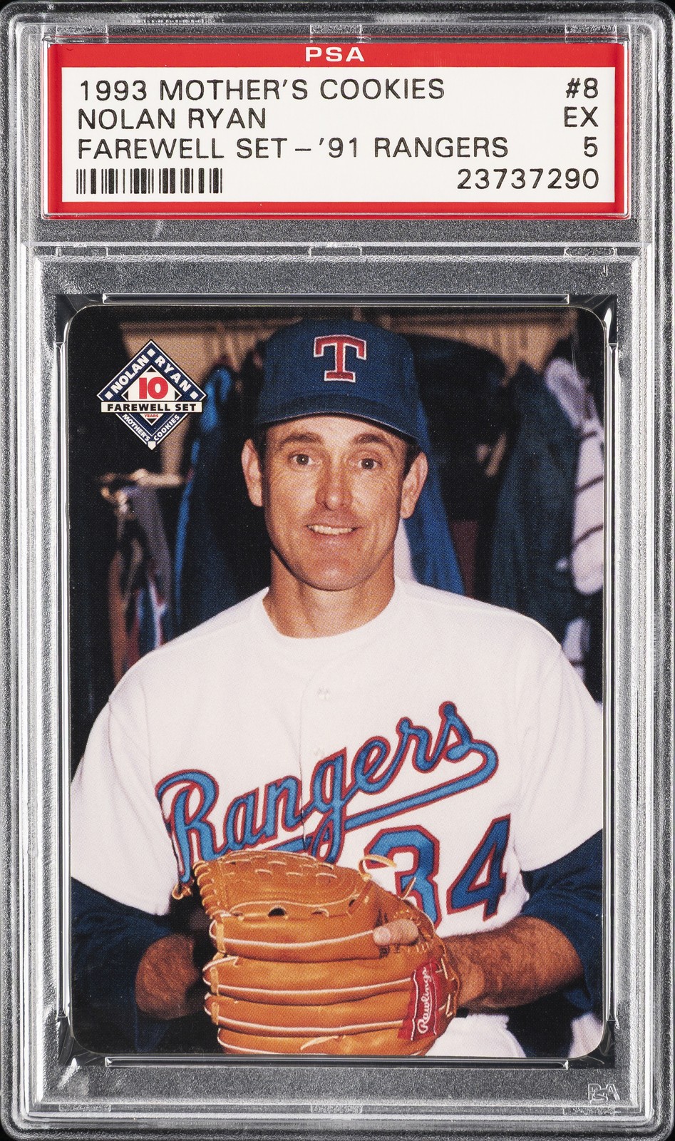 1993 MOTHER'S COOKIES NOLAN RYAN FAREWELL SET-'91 RANGERS #8 NOLAN RYAN PSA 5
