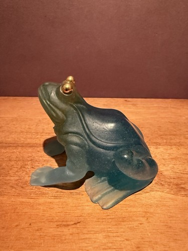 Daum France Pate de Verre Blue frog with Gold Eyes Mint Condition - Picture 5 of 24