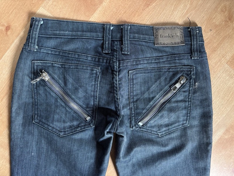 Vintage FRANKIE B Low Rise STRETCH Y2K Blue Jeans 28 X 32 Size 2 ZIPPER Pockets