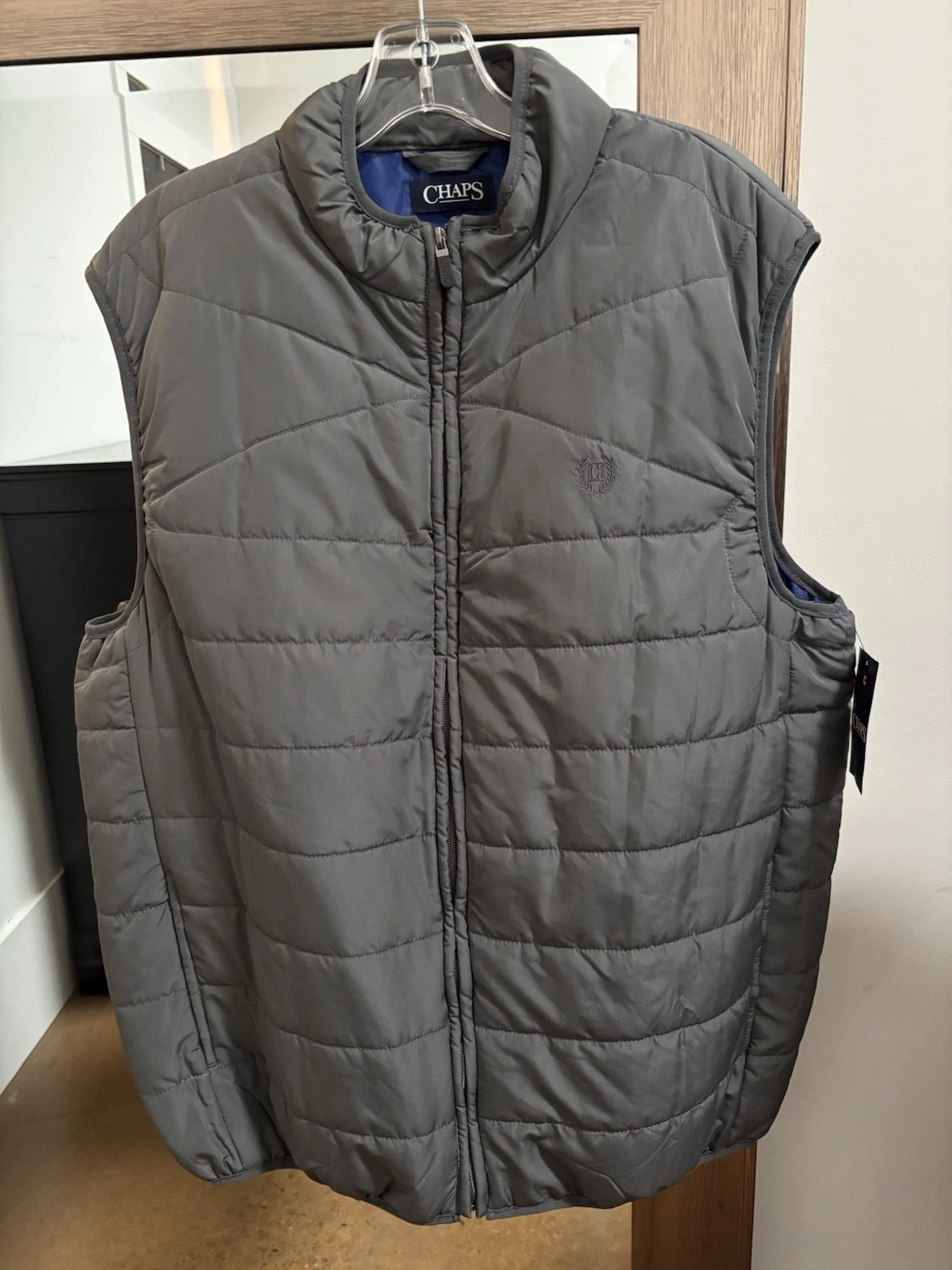 CHAPS Men’s XL Quilted Vest Combat Gray Lightweight Travel Packable NEW w/Tags