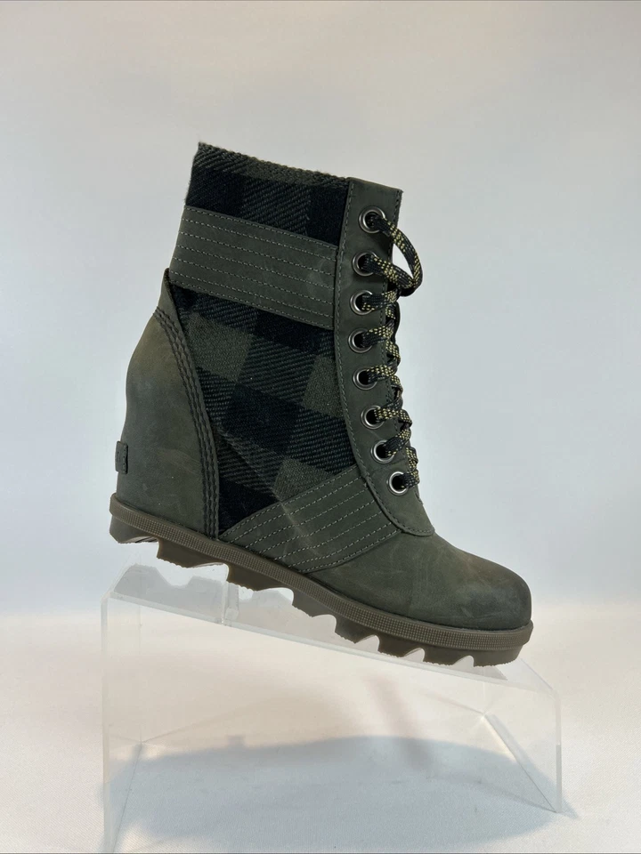 Botines de cuña Sorel Lexie para mujer 7,5 EE. UU. Buffalo verde a cuadros NL3779-326 Foto 4 de 4