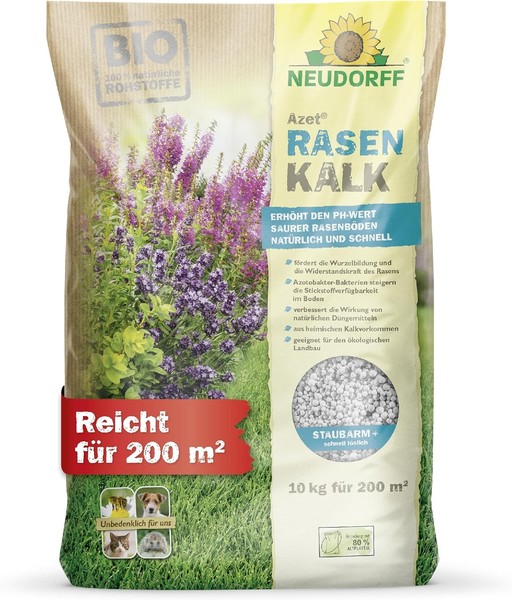 Neudorff Azet Rasenkalk 10 Kg FüR 200 M² - Kohlensaurer Kalk Rasen Mit Eisen Und-image